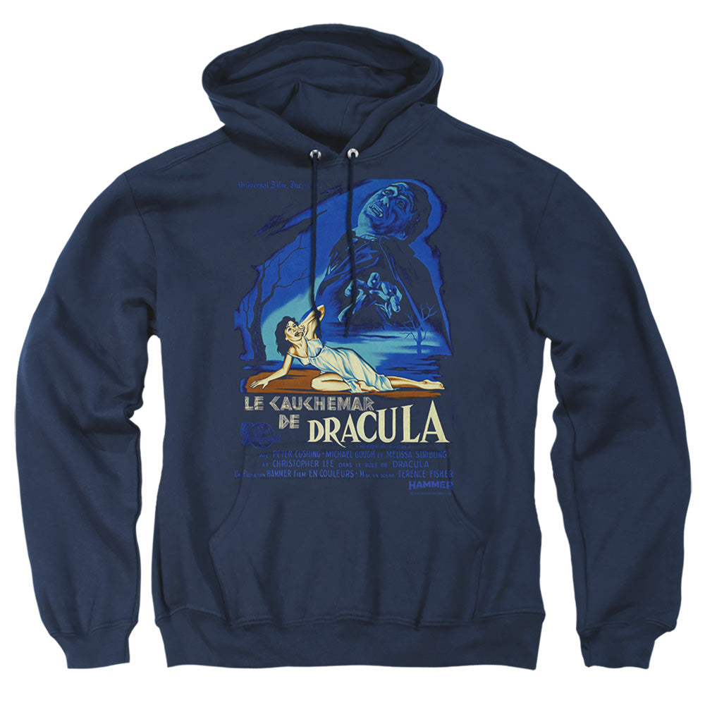 AN OFFCIALLY LICENSED HAMMER HOUSE OF HORROR HORROR OF DRACULA ADULT UNISEX PULLOVER HOODIE NAVY