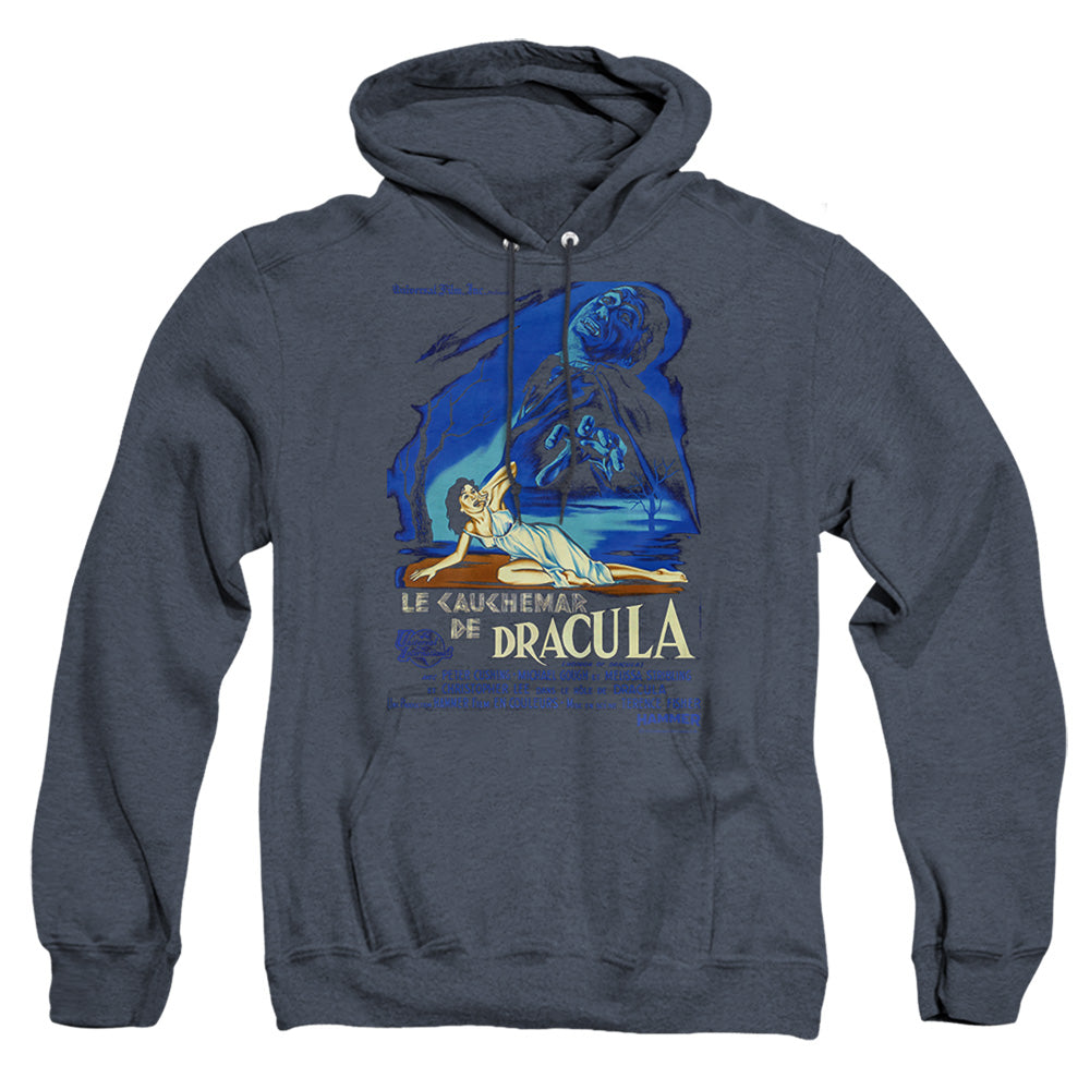 AN OFFCIALLY LICENSED HAMMER HOUSE OF HORROR HORROR OF DRACULA ADULT UNISEX HEATHER PULLOVER HOODIE NAVY