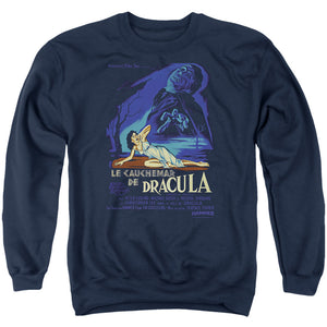 AN OFFCIALLY LICENSED HAMMER HOUSE OF HORROR HORROR OF DRACULA ADULT UNISEX CREWNECK SWEATSHIRT NAVY