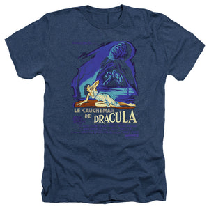 AN OFFCIALLY LICENSED HAMMER HOUSE OF HORROR HORROR OF DRACULA MEN'S HEATHER T-SHIRT NAVY