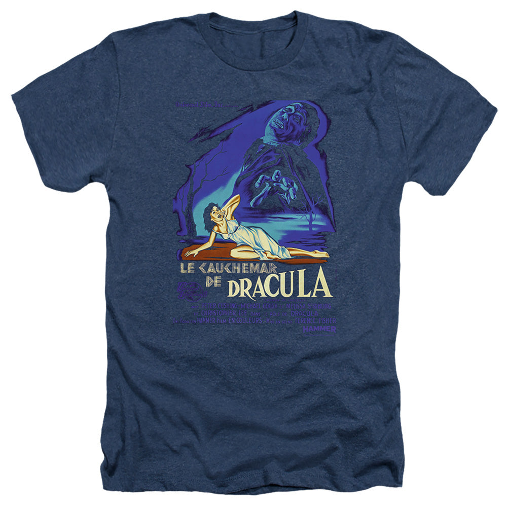 AN OFFCIALLY LICENSED HAMMER HOUSE OF HORROR HORROR OF DRACULA MEN'S HEATHER T-SHIRT NAVY