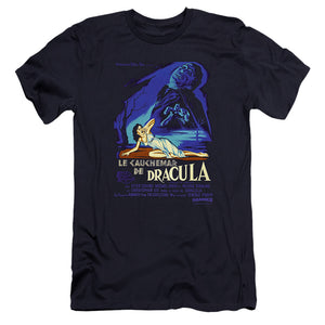 AN OFFCIALLY LICENSED HAMMER HOUSE OF HORROR HORROR OF DRACULA MEN'S PREMIUM SLIM FIT T-SHIRT NAVY