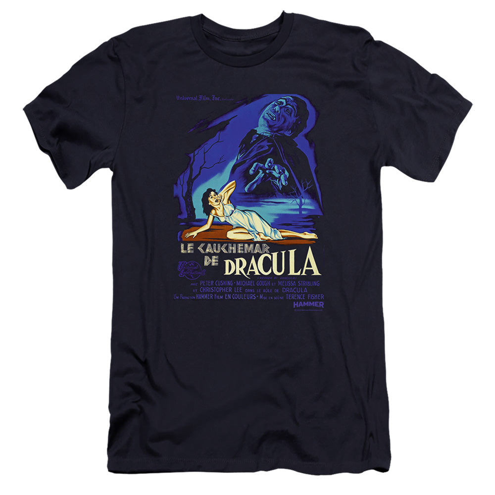 AN OFFCIALLY LICENSED HAMMER HOUSE OF HORROR HORROR OF DRACULA MEN'S PREMIUM SLIM FIT T-SHIRT NAVY