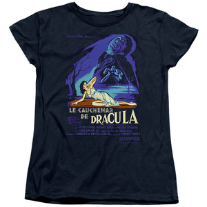 AN OFFCIALLY LICENSED HAMMER HOUSE OF HORROR HORROR OF DRACULA WOMEN'S REGULAR FIT T-SHIRT NAVY