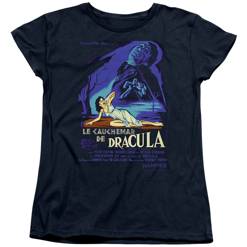 AN OFFCIALLY LICENSED HAMMER HOUSE OF HORROR HORROR OF DRACULA WOMEN'S REGULAR FIT T-SHIRT NAVY