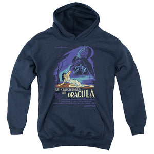 AN OFFCIALLY LICENSED HAMMER HOUSE OF HORROR HORROR OF DRACULA YOUTH HOODIE NAVY