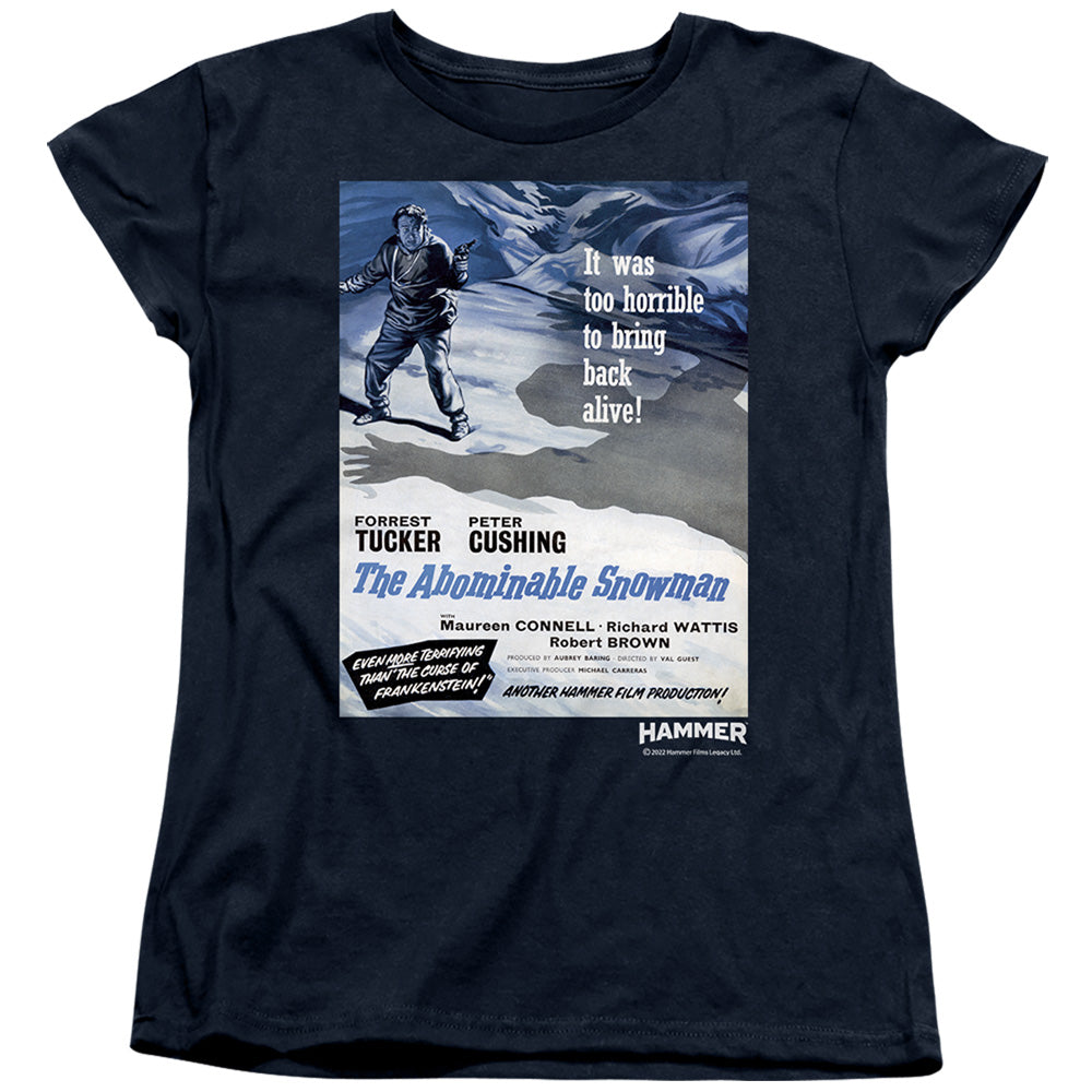 AN OFFCIALLY LICENSED HAMMER HOUSE OF HORROR SNOWMAN WOMEN'S REGULAR FIT T-SHIRT NAVY