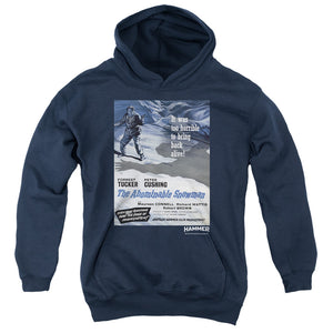 AN OFFCIALLY LICENSED HAMMER HOUSE OF HORROR SNOWMAN YOUTH HOODIE NAVY