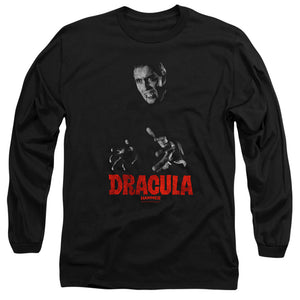 AN OFFCIALLY LICENSED HAMMER HOUSE OF HORROR CHRISTOPHER LEE DRACULA MEN'S LONG SLEEVE T-SHIRT BLACK