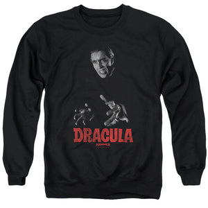AN OFFCIALLY LICENSED HAMMER HOUSE OF HORROR CHRISTOPHER LEE DRACULA ADULT UNISEX CREWNECK SWEATSHIRT BLACK