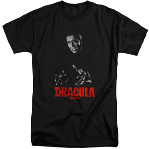 AN OFFCIALLY LICENSED HAMMER HOUSE OF HORROR CHRISTOPHER LEE DRACULA MEN'S TALL FIT T-SHIRT BLACK