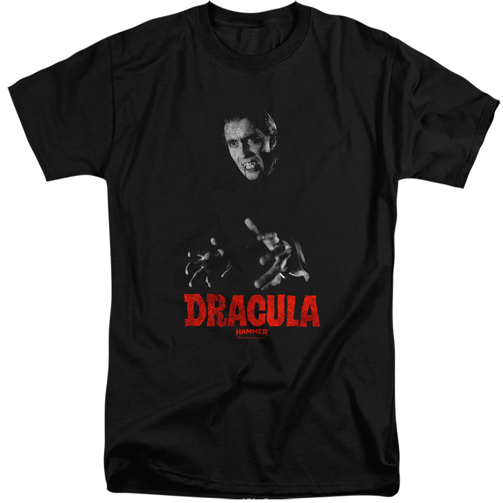 AN OFFCIALLY LICENSED HAMMER HOUSE OF HORROR CHRISTOPHER LEE DRACULA MEN'S TALL FIT T-SHIRT BLACK