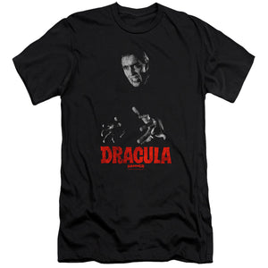 AN OFFCIALLY LICENSED HAMMER HOUSE OF HORROR CHRISTOPHER LEE DRACULA MEN'S PREMIUM SLIM FIT T-SHIRT BLACK