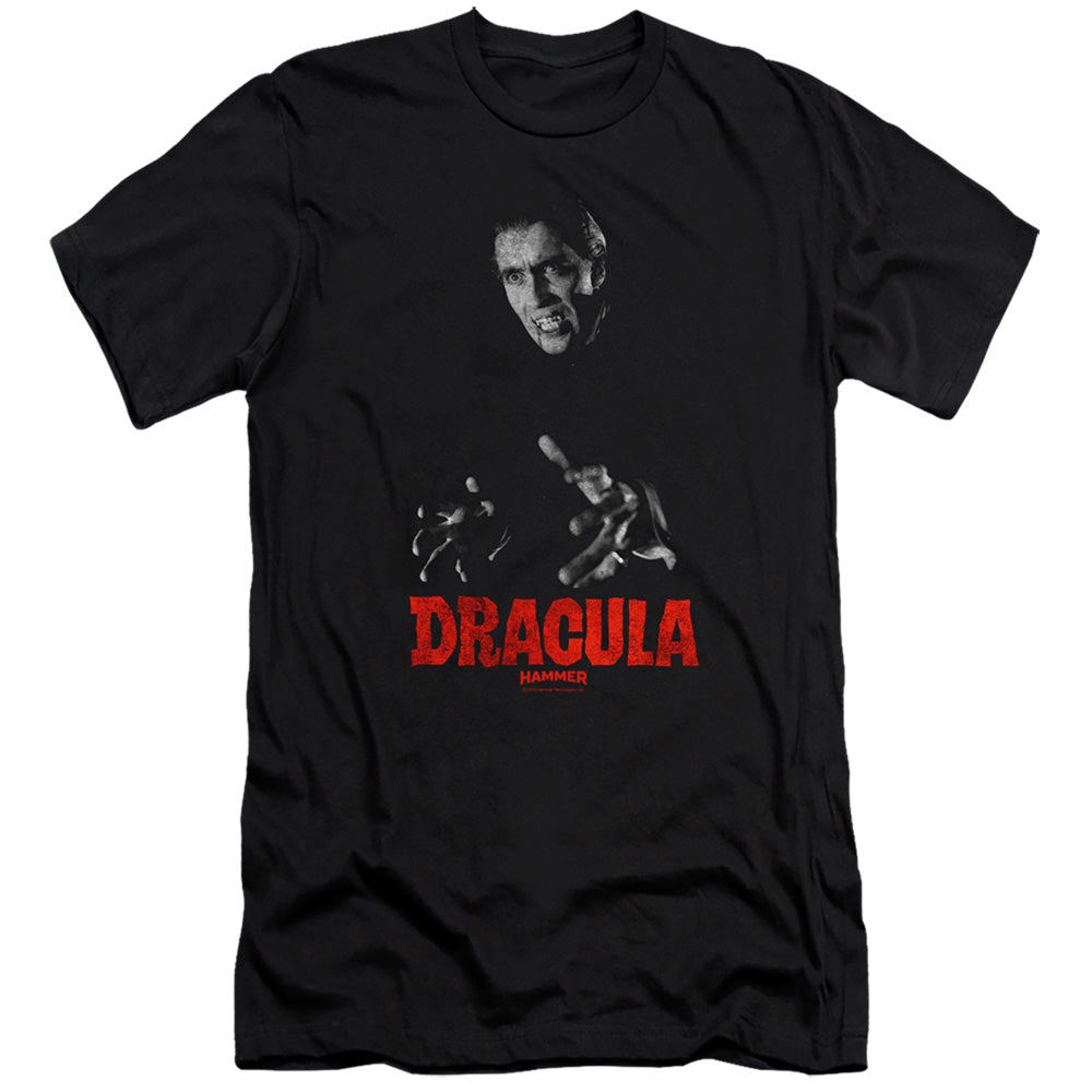 AN OFFCIALLY LICENSED HAMMER HOUSE OF HORROR CHRISTOPHER LEE DRACULA MEN'S PREMIUM SLIM FIT T-SHIRT BLACK