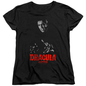 AN OFFCIALLY LICENSED HAMMER HOUSE OF HORROR CHRISTOPHER LEE DRACULA WOMEN'S REGULAR FIT T-SHIRT BLACK