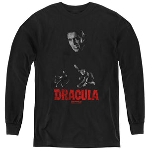 AN OFFCIALLY LICENSED HAMMER HOUSE OF HORROR CHRISTOPHER LEE DRACULA YOUTH LONG SLEEVE T-SHIRT BLACK