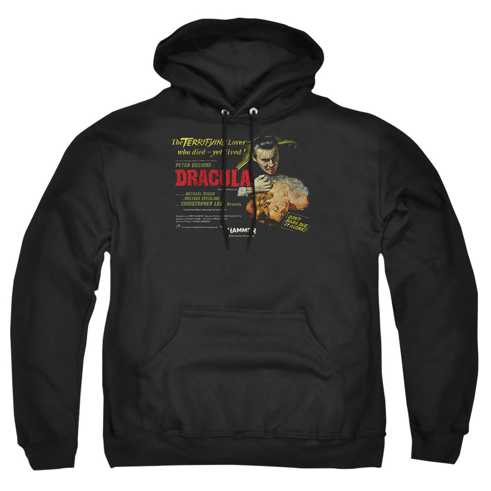 AN OFFCIALLY LICENSED HAMMER HOUSE OF HORROR POSTER DRACULA ADULT UNISEX PULLOVER HOODIE BLACK