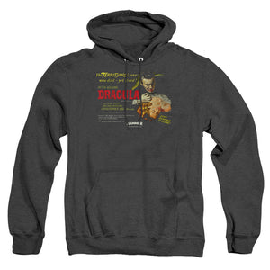 AN OFFCIALLY LICENSED HAMMER HOUSE OF HORROR POSTER DRACULA ADULT UNISEX HEATHER PULLOVER HOODIE BLACK