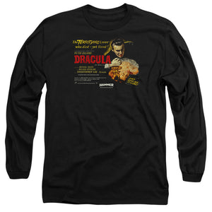 AN OFFCIALLY LICENSED HAMMER HOUSE OF HORROR POSTER DRACULA MEN'S LONG SLEEVE T-SHIRT BLACK