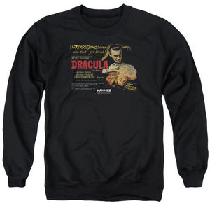 AN OFFCIALLY LICENSED HAMMER HOUSE OF HORROR POSTER DRACULA ADULT UNISEX CREWNECK SWEATSHIRT BLACK