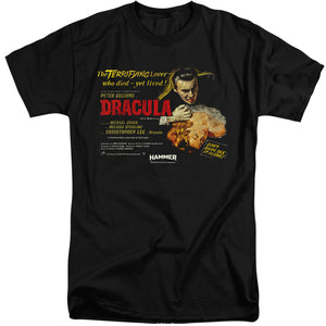 AN OFFCIALLY LICENSED HAMMER HOUSE OF HORROR POSTER DRACULA MEN'S TALL FIT T-SHIRT BLACK