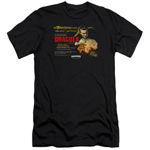 AN OFFCIALLY LICENSED HAMMER HOUSE OF HORROR POSTER DRACULA MEN'S PREMIUM SLIM FIT T-SHIRT BLACK