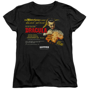 AN OFFCIALLY LICENSED HAMMER HOUSE OF HORROR POSTER DRACULA WOMEN'S REGULAR FIT T-SHIRT BLACK