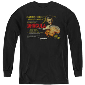 AN OFFCIALLY LICENSED HAMMER HOUSE OF HORROR POSTER DRACULA YOUTH LONG SLEEVE T-SHIRT BLACK