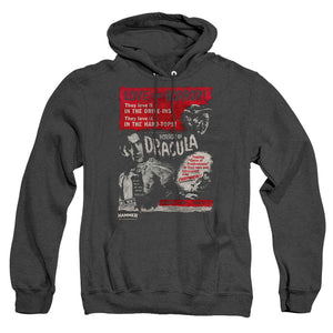 AN OFFCIALLY LICENSED HAMMER HOUSE OF HORROR LOVE HORROR OF DRACULA ADULT UNISEX HEATHER PULLOVER HOODIE BLACK