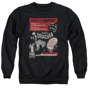 AN OFFCIALLY LICENSED HAMMER HOUSE OF HORROR LOVE HORROR OF DRACULA ADULT UNISEX CREWNECK SWEATSHIRT BLACK