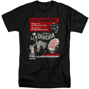 AN OFFCIALLY LICENSED HAMMER HOUSE OF HORROR LOVE HORROR OF DRACULA MEN'S TALL FIT T-SHIRT BLACK