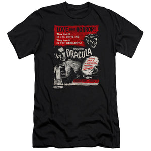 AN OFFCIALLY LICENSED HAMMER HOUSE OF HORROR LOVE HORROR OF DRACULA MEN'S PREMIUM SLIM FIT T-SHIRT BLACK
