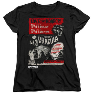 AN OFFCIALLY LICENSED HAMMER HOUSE OF HORROR LOVE HORROR OF DRACULA WOMEN'S REGULAR FIT T-SHIRT BLACK