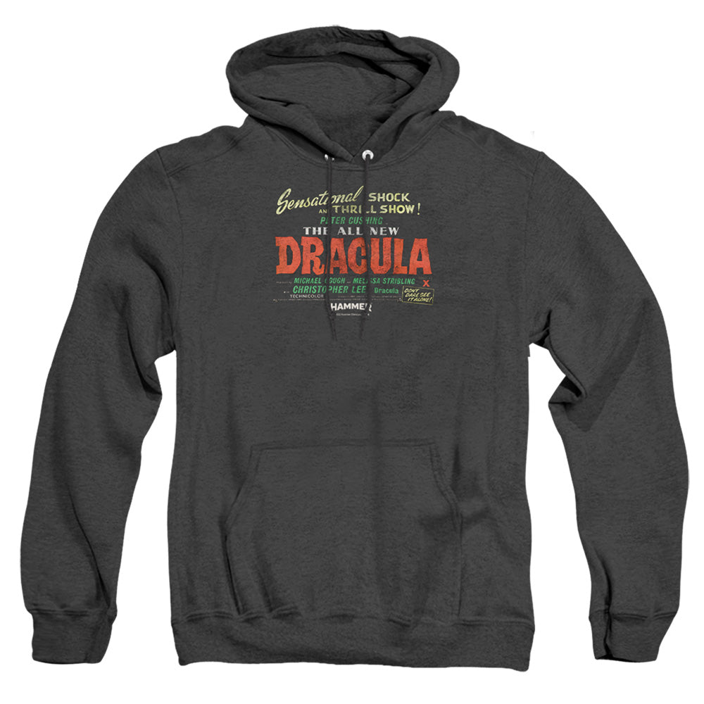 AN OFFCIALLY LICENSED HAMMER HOUSE OF HORROR ALL NEW ADULT UNISEX HEATHER PULLOVER HOODIE BLACK