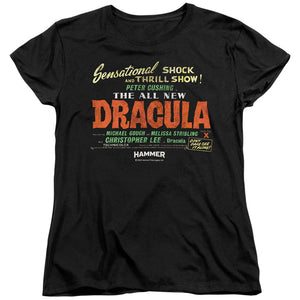 AN OFFCIALLY LICENSED HAMMER HOUSE OF HORROR ALL NEW WOMEN'S REGULAR FIT T-SHIRT BLACK