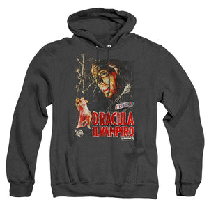 AN OFFCIALLY LICENSED HAMMER HOUSE OF HORROR IL VAMPIRO ADULT UNISEX HEATHER PULLOVER HOODIE BLACK