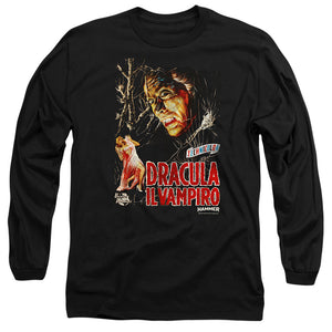AN OFFCIALLY LICENSED HAMMER HOUSE OF HORROR IL VAMPIRO MEN'S LONG SLEEVE T-SHIRT BLACK