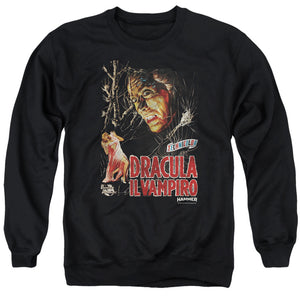 AN OFFCIALLY LICENSED HAMMER HOUSE OF HORROR IL VAMPIRO ADULT UNISEX CREWNECK SWEATSHIRT BLACK