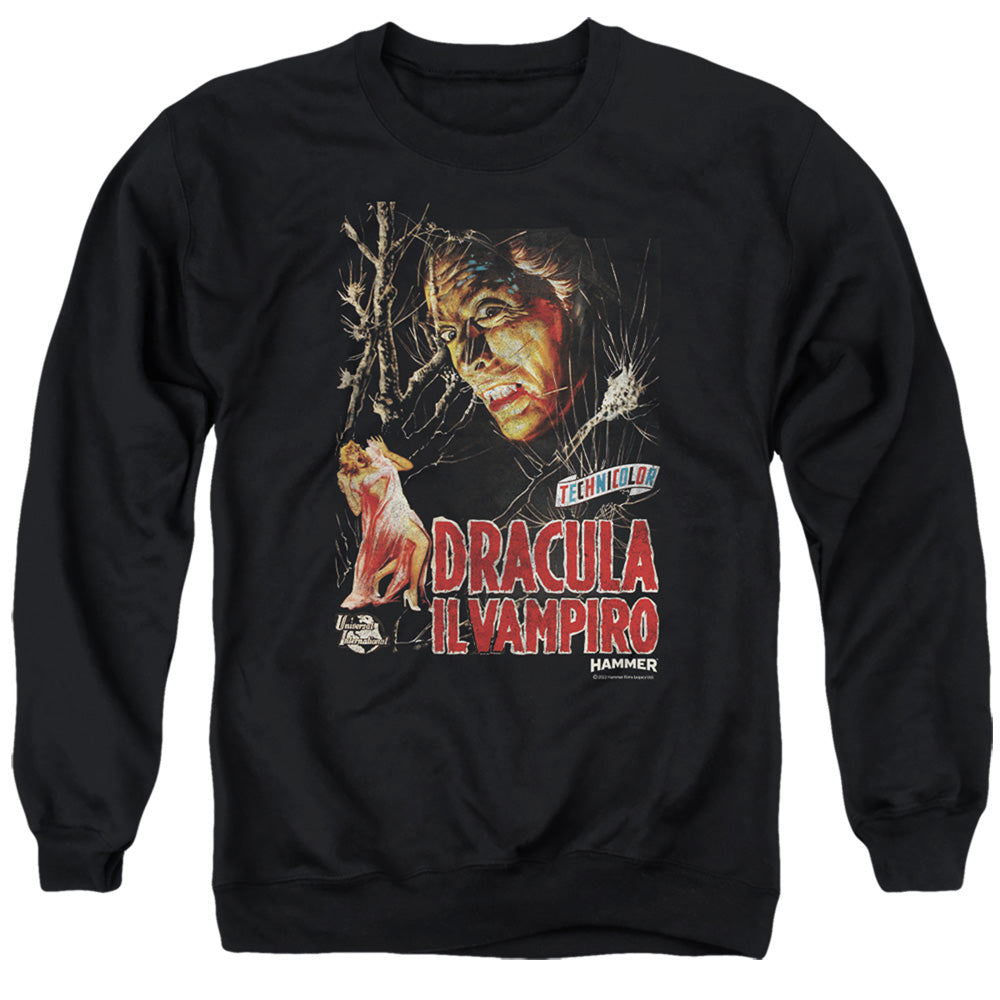 AN OFFCIALLY LICENSED HAMMER HOUSE OF HORROR IL VAMPIRO ADULT UNISEX CREWNECK SWEATSHIRT BLACK