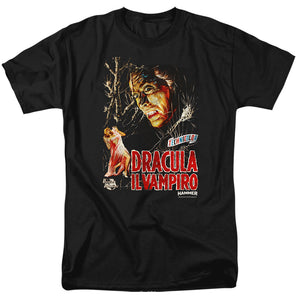 AN OFFCIALLY LICENSED HAMMER HOUSE OF HORROR IL VAMPIRO MEN'S REGULAR FIT T-SHIRT BLACK
