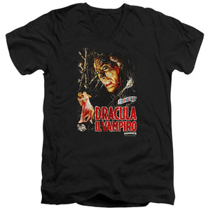 AN OFFCIALLY LICENSED HAMMER HOUSE OF HORROR IL VAMPIRO MEN'S V-NECK T-SHIRT BLACK