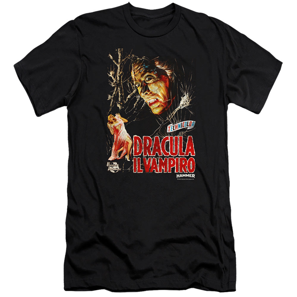 AN OFFCIALLY LICENSED HAMMER HOUSE OF HORROR IL VAMPIRO MEN'S PREMIUM SLIM FIT T-SHIRT BLACK