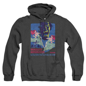 AN OFFCIALLY LICENSED HAMMER HOUSE OF HORROR DRACULAS ADULT UNISEX HEATHER PULLOVER HOODIE BLACK