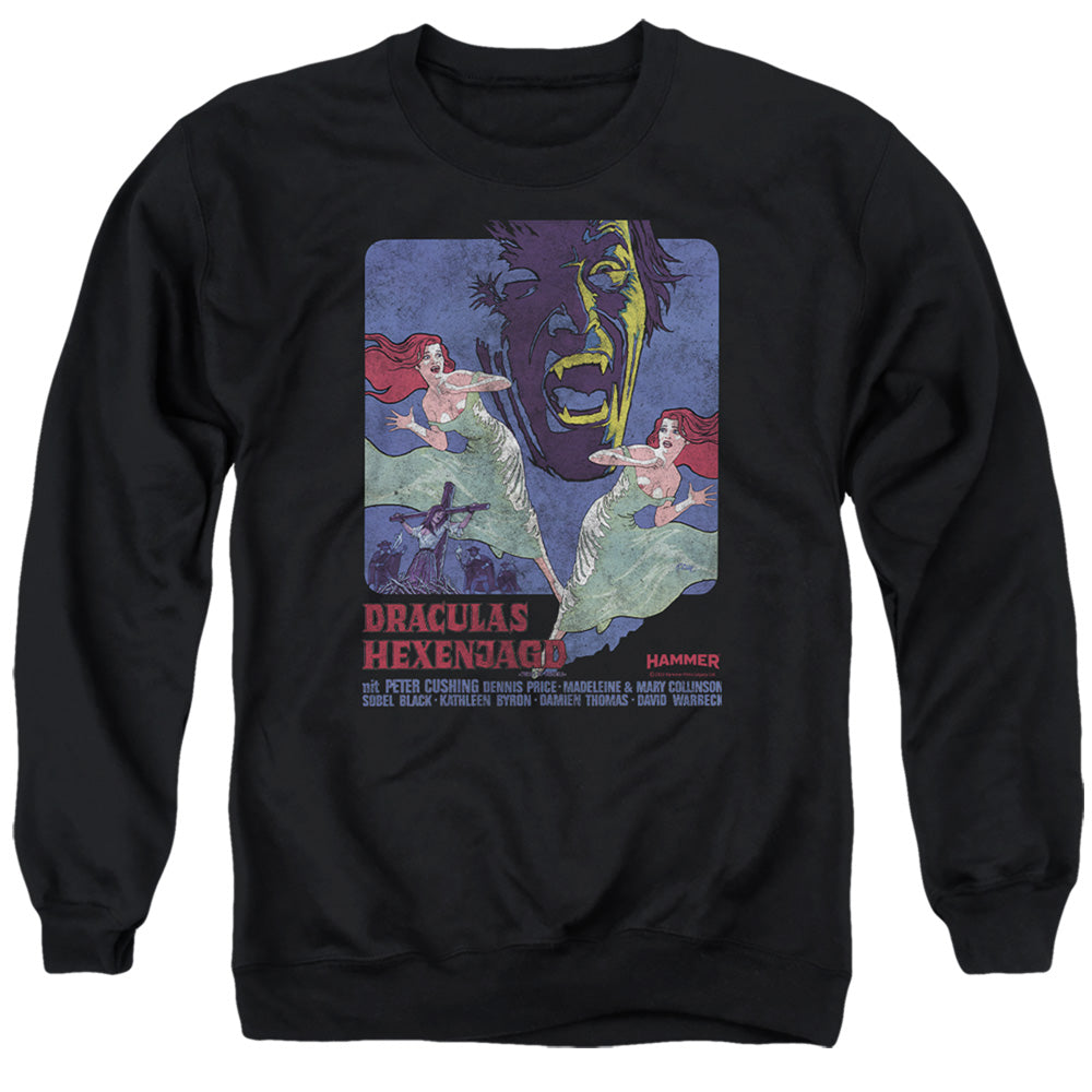 AN OFFCIALLY LICENSED HAMMER HOUSE OF HORROR DRACULAS ADULT UNISEX CREWNECK SWEATSHIRT BLACK