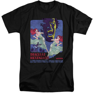 AN OFFCIALLY LICENSED HAMMER HOUSE OF HORROR DRACULAS MEN'S TALL FIT T-SHIRT BLACK