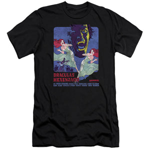 AN OFFCIALLY LICENSED HAMMER HOUSE OF HORROR DRACULAS MEN'S PREMIUM SLIM FIT T-SHIRT BLACK