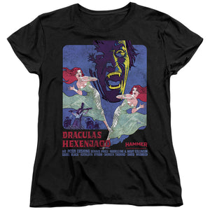 AN OFFCIALLY LICENSED HAMMER HOUSE OF HORROR DRACULAS WOMEN'S REGULAR FIT T-SHIRT BLACK