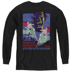 AN OFFCIALLY LICENSED HAMMER HOUSE OF HORROR DRACULAS YOUTH LONG SLEEVE T-SHIRT BLACK