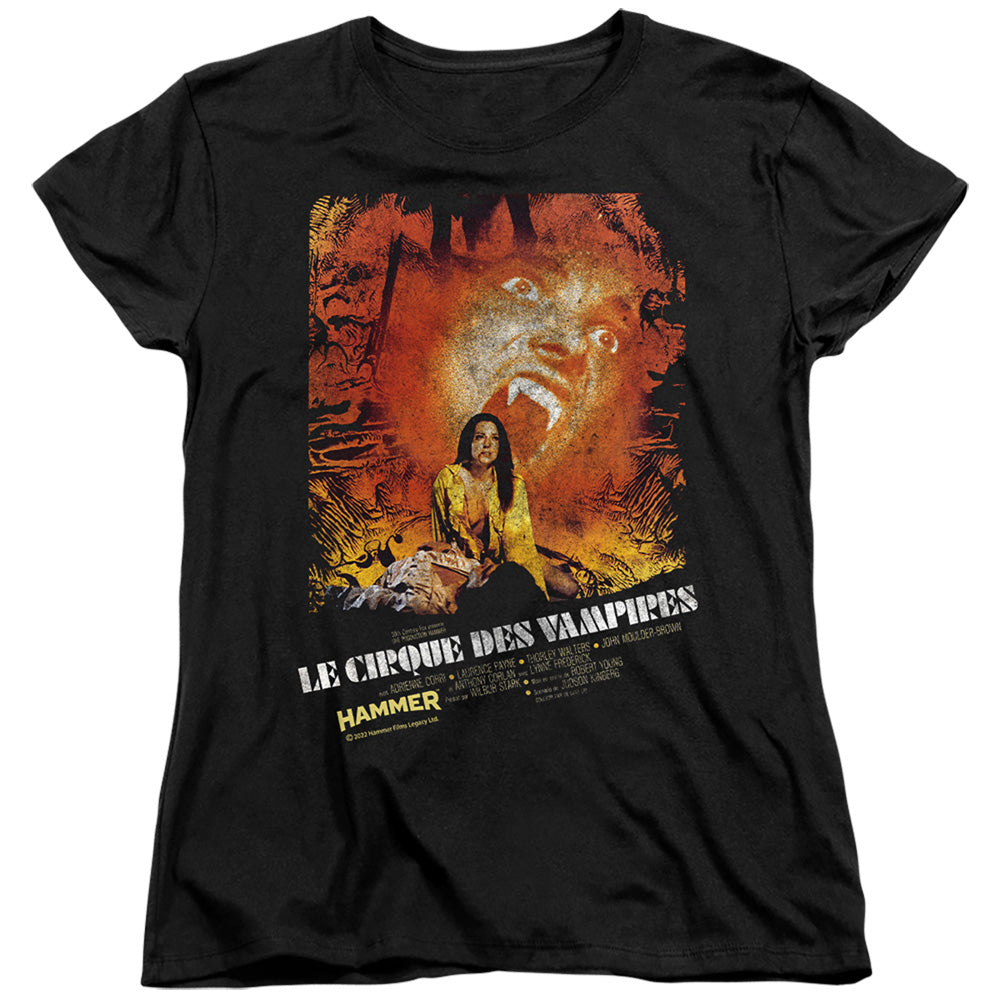 AN OFFCIALLY LICENSED HAMMER HOUSE OF HORROR LE CIRQUE WOMEN'S REGULAR FIT T-SHIRT BLACK
