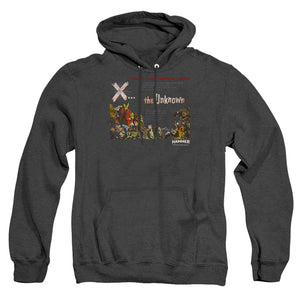 AN OFFCIALLY LICENSED HAMMER HOUSE OF HORROR THE UNKKNOWN ADULT UNISEX HEATHER PULLOVER HOODIE BLACK